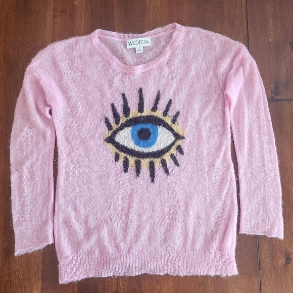 Wildfox Eye See You Evil‎ Eye Pink Sweater Sz XS - Picture 2 of 6